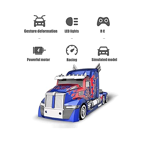 PJKDDM Optimus Prime Coche De Juguete con Control Remoto, Robot Deformado RC Vehículo, Camión De Acrobacias De Deriva Giratorio De 360 ​​°, Modelo Autobot con Arma, Regalo De Cumpleaños para Niños