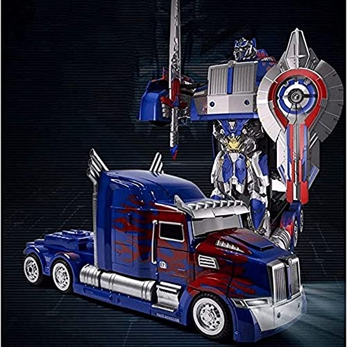 PJKDDM Transformers Optimus Prime RC Car, Robot Deformador De Control Remoto Inalámbrico, Juguete RC con Arma, Vehículo De Acrobacias De Deriva Giratorio De 360 Niños