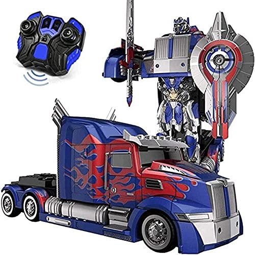 PJKDDM Transformers Optimus Prime RC Car, Robot Deformador De Control Remoto Inalámbrico, Juguete RC con Arma, Vehículo De Acrobacias De Deriva Giratorio De 360 Niños