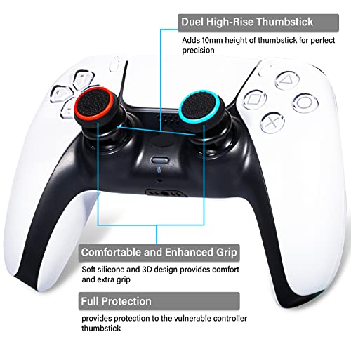 Playrealm FPS Thumbstick Grip Agarres para el Pulgar Extensor Y Impresión Caucho Silicona Apretón Cubrir 2 juegos para Controlador PS5 Dualsenese y PS4 (Negro Rojo+Azul)