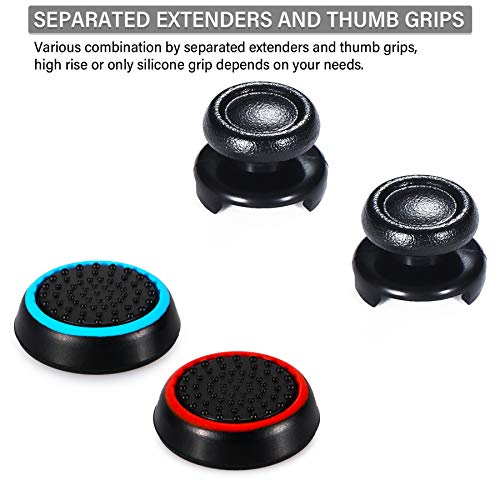 Playrealm FPS Thumbstick Grip Agarres para el Pulgar Extensor Y Impresión Caucho Silicona Apretón Cubrir 2 juegos para Controlador PS5 Dualsenese y PS4 (Negro Rojo+Azul)