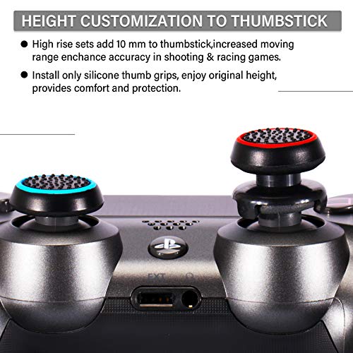 Playrealm FPS Thumbstick Grip Agarres para el Pulgar Extensor Y Impresión Caucho Silicona Apretón Cubrir 2 juegos para Controlador PS5 Dualsenese y PS4 (Negro Rojo+Azul)
