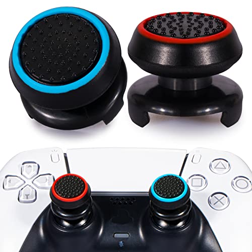 Playrealm FPS Thumbstick Grip Agarres para el Pulgar Extensor Y Impresión Caucho Silicona Apretón Cubrir 2 juegos para Controlador PS5 Dualsenese y PS4 (Negro Rojo+Azul)