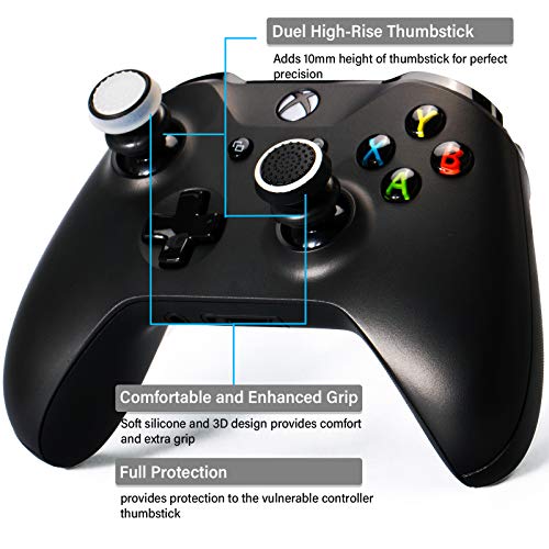 Playrealm FPS Thumbstick Grip Agarres para el Pulgar Extensor Y Impresión Caucho Silicona Apretón Cubrir 2 juegos para Controlador Xbox Series X/S y Xbox One (Negro+Claro)
