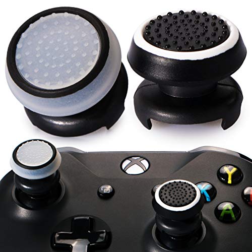 Playrealm FPS Thumbstick Grip Agarres para el Pulgar Extensor Y Impresión Caucho Silicona Apretón Cubrir 2 juegos para Controlador Xbox Series X/S y Xbox One (Negro+Claro)