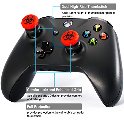 Playrealm FPS Thumbstick Grip Agarres para el Pulgar Extensor Y Textura 3D Caucho Silicona Apretón Cubrir 2 juegos para Xbox One (Bioh Rojo)