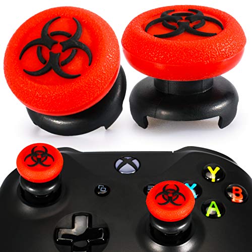 Playrealm FPS Thumbstick Grip Agarres para el Pulgar Extensor Y Textura 3D Caucho Silicona Apretón Cubrir 2 juegos para Xbox One (Bioh Rojo)