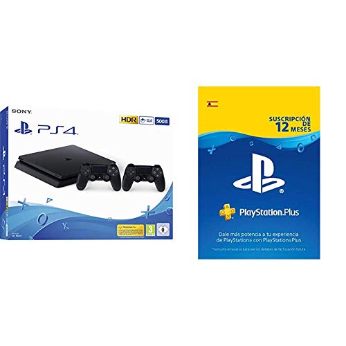 Playstation 4 Consola (500 Gb) + 2 Mandos DualShock 4 + PS Plus Suscripción 12 Meses