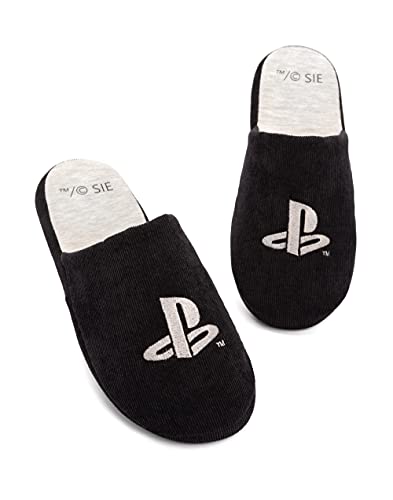 PlayStation Slippers Mens Game Console Logo Black Cord House Shoes 45-46 EU