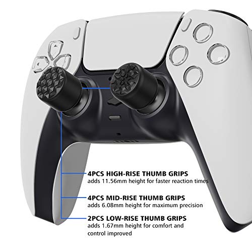 PlayVital Agarres para el Pulgar para PS5 para PS4 Xbox Series X/S Xbox One Xbox One X/S Switch Pro Control Caps Tapas de Joysticks con 3 Alturas de Convexo y Cóncavo(Grano de Diamante&Grieta-Negro)