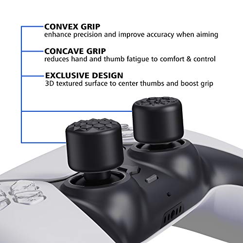 PlayVital Agarres para el Pulgar para PS5 para PS4 Xbox Series X/S Xbox One Xbox One X/S Switch Pro Control Caps Tapas de Joysticks con 3 Alturas de Convexo y Cóncavo(Grano de Diamante&Grieta-Negro)