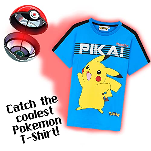 Pokemon Camiseta Manga Corta Niño, Camisetas Niño De Pikachu, Camisetas De Algodón para Niños, Regalo Cumpleaños para Niños, Tallas 5-14 Años (Azul, 13-14 años)