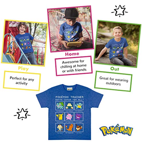 Popgear Pokemon Trainer Boys T-Shirt Royal Blue Heather Camiseta, Azul Real Jaspeado, 8-9 Años para Niños