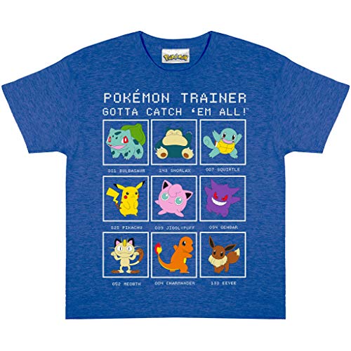 Popgear Pokemon Trainer Boys T-Shirt Royal Blue Heather Camiseta, Azul Real Jaspeado, 8-9 Años para Niños