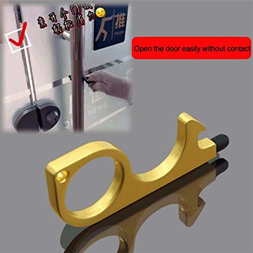 Portátil No Touch Door and Elevator Opening Artifact Assistant Key Handle Key Tool Anti-contact Key For Beer Corkscrew Key Ring, Gold, CHINA