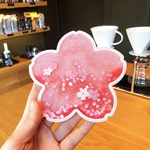 Posavasos con purpurina, Sakura Coaster Glitter Quicksand Coaster para beber, lindo posavasos Sakura Cup (rosa)
