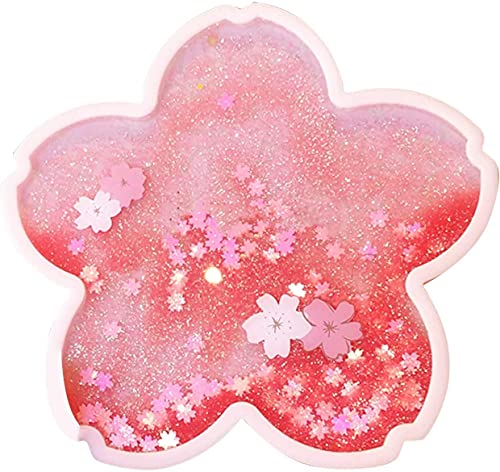 Posavasos con purpurina, Sakura Coaster Glitter Quicksand Coaster para beber, lindo posavasos Sakura Cup (rosa)