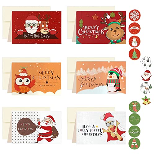 Postales de Navidad, 24 Blanco Christmas Cards Pack, Postales Navidad Niños, Postales de Navidad con 24 sobres y 24 pegatinas para enviar buenos deseos a familiares y amigos en Navidad