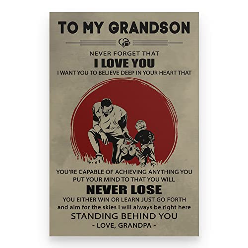 Póster en lienzo con texto "I Closed My Eyes For A Moment", con texto "To Our Grandson" We Want You To Believe, fútbol y carta al nieto, sin marco, 40,6 x 60 cm