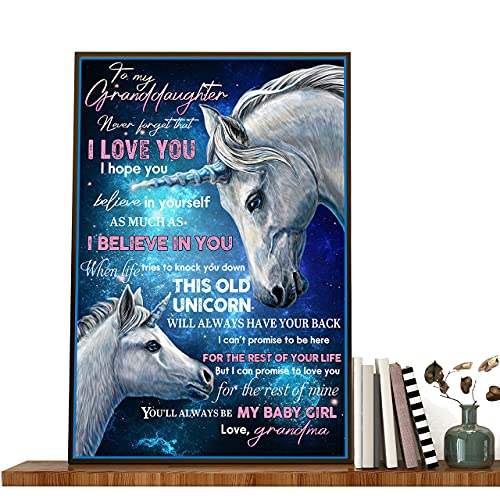 Póster en lienzo de unicornio a mi nieta, imagen de la nieta de unicornio a mi nieta, póster de lienzo de unicornio a mi nieta, sin marco, 40,6 x 60 cm