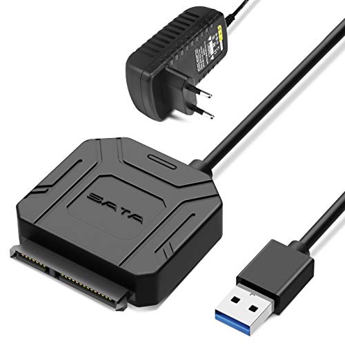 POSUGEAR Cable USB 3.0 a SATA I/II/III para SSD HDD de 2.5/3.5 Pulgadas, Soporta UASP Adaptador de Disco Duro, con Adaptador de Corriente Externo 12V 2A