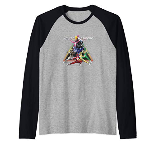 Power Rangers Group Shot Triangle Rainbow Camiseta Manga Raglan