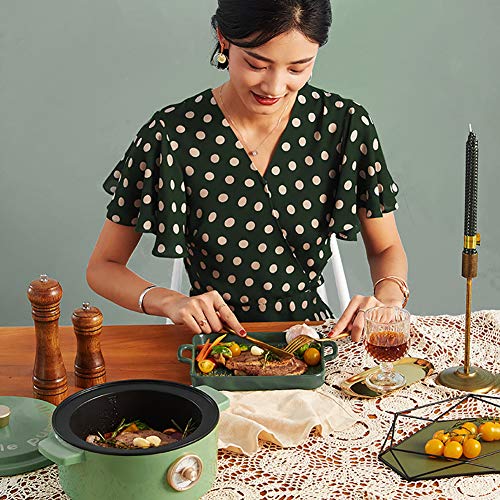 Prima Retro Mini olla de cocción lenta revestimientos de teflón antiadherente Pan diseño multifuncional olla de barro calientaplatos del 2L,Red with steamed grid