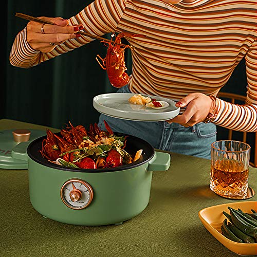 Prima Retro Mini olla de cocción lenta revestimientos de teflón antiadherente Pan diseño multifuncional olla de barro calientaplatos del 2L,White with steamed grid