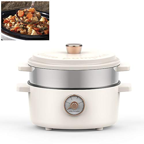 Prima Retro Mini olla de cocción lenta revestimientos de teflón antiadherente Pan diseño multifuncional olla de barro calientaplatos del 2L,White with steamed grid