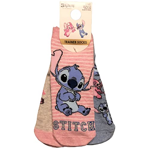 Primark Limited - Pack 3 Calcetines de Lilo y Stitch Rosas con rayas, Gris y Azul - Con Licencia Oficial - para Mujer UK 4-8 EUR 37-42