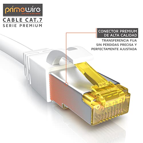 Primewire 15m Cable de Red Gigabit Ethernet Cat 7-10000 Mbit s - Cable de Conexión - Cable Cat7 en Bruto con apantallamiento S FTP PIMF y Conector RJ45 - Punto de Acceso Switch Router Modem - blanco