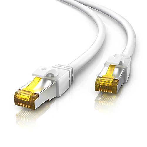 Primewire 15m Cable de Red Gigabit Ethernet Cat 7-10000 Mbit s - Cable de Conexión - Cable Cat7 en Bruto con apantallamiento S FTP PIMF y Conector RJ45 - Punto de Acceso Switch Router Modem - blanco