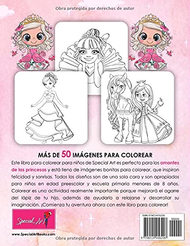 Princesas - Libro de Colorear para Niños: Más de 50 páginas para colorear con hermosas y cariñosas Princesas para Niños de 4 a 8 años. (Regalos para niños, Gran formato)