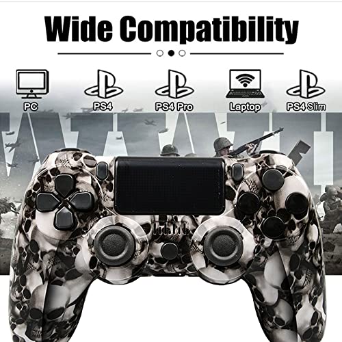 PS4 Bluetooth Inalámbrico Game Mandos con Dual Vibración 600mAh Battery 3.5mm Audio Jack Speaker Touch Panel Mando Inalámbrico para Playstation 4 /PS4 Slim/PS4 Pro (Color : Skull)