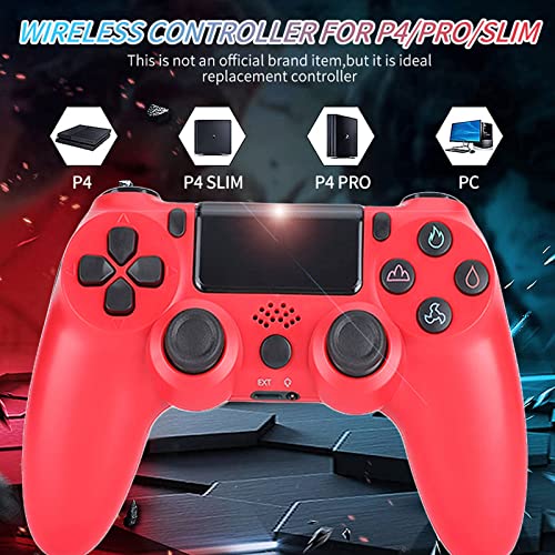 PS4 Controlador Inalámbrico para Playstation 4 Pro Slim 6 Axis Gyro Sensor Bluetooth Mando Game Mandos con Dual Vibración Audio Touch Panel (Color : Red)