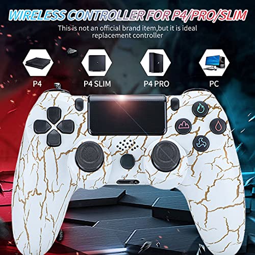 PS4 Mando Inalámbrico 6 Axis Game Mando Joystick 800mah Bluetooth Controlador para Playstation 4 Pro Slim con Touch Panel Audio Dual Vibración (Color : White Cracks)