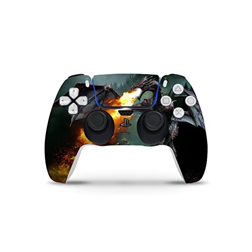 PS5 Controller Skin De 46 North Design, Misma Calidad Que Las Calcomanías De Coche, Dragon Fire Flames Green Dark Knight, Alta Calidad, Duradera, Compatible Con PS5 W/Disk, Fabricado En Canadá