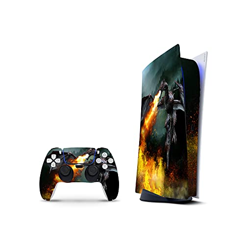 PS5 Digital Skin Console Controllers De 46 North Design, 3M Technology Calidad Que Calcomanías Coche, Dragon Knight Fuego Llama Verde Oscuro, Duradera, Fabricado En Canadá