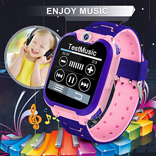 PTHTECHUS Reloj Inteligente para Niños de Pantalla Táctil con Juego de Música - Smartwatch para Niños Niña 3-12 Años con Llamada SOS Cámara calculadora, Rosa
