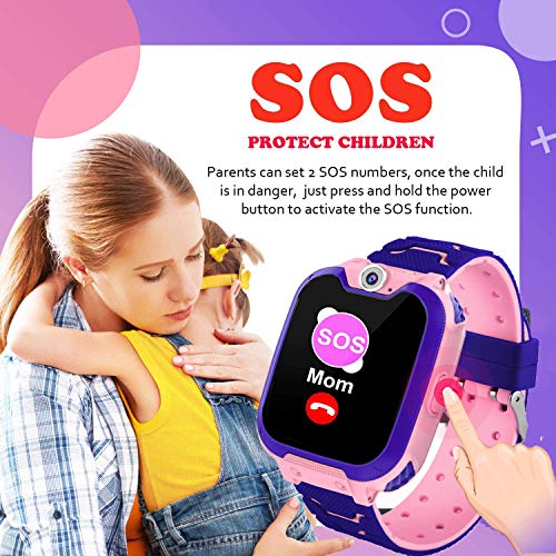 PTHTECHUS Reloj Inteligente para Niños de Pantalla Táctil con Juego de Música - Smartwatch para Niños Niña 3-12 Años con Llamada SOS Cámara calculadora, Rosa