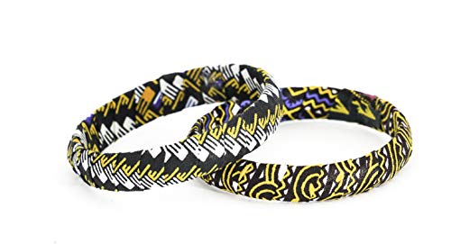 Pulsera de tela 100% wax fabricada en Francia de tipo africano, azul, blanco y amarillo. Joya colorida elegante hecha a mano, idea de regalo original para mujer.