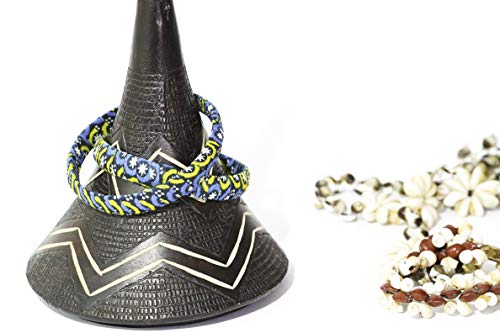 Pulsera de tela 100% wax fabricada en Francia de tipo africano, azul, blanco y amarillo. Joya colorida elegante hecha a mano, idea de regalo original para mujer.