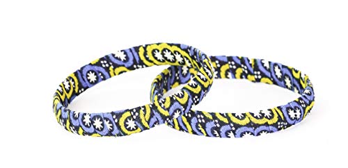 Pulsera de tela 100% wax fabricada en Francia de tipo africano, azul, blanco y amarillo. Joya colorida elegante hecha a mano, idea de regalo original para mujer.