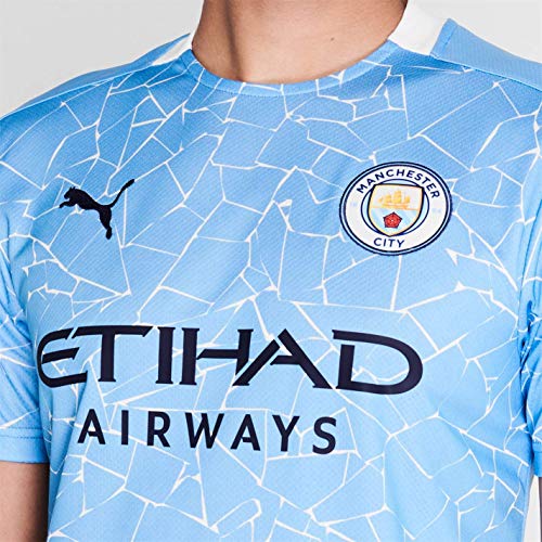 PUMA Manchester City Temporada 2020/21-HOME Shirt Replica SS with Sponsor Camiseta Primera Equipación, Unisex Adulto, Team Light Blue-Peacoat, XXL