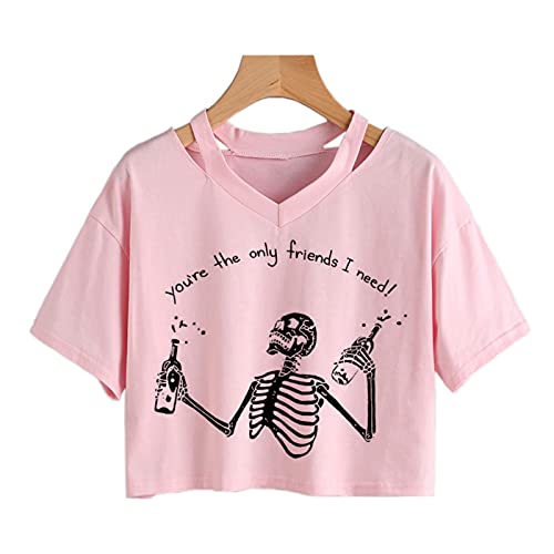 Punk Skull Grunge T-Shirt Women Skull and Cat Mom tee Loose Crop Tops Gothic Harajuku Aesthetic Shirt