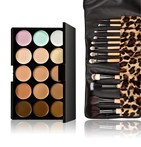Pure Vie® 12 Pcs brochas de maquillaje + 15 Colores Corrector Camuflaje Paleta de Maquillaje Cosmética Crema - Perfecto para Sso Profesional y Diario