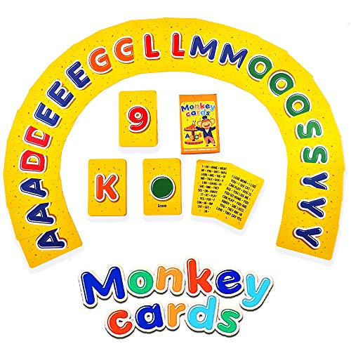 Q honey Flash Cards de Monos para Niños | hasta 3 Fichas con Cada Letra, 10 Números, 7 Colores del Arcoíris | Abecedario para Niños | Aprende el ABC con Juegos Educativos (1. Español)