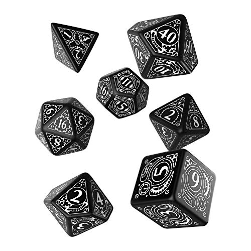 Q Workshop Steampunk Black & White RPG Dice Set 7 Polyhedral Pieces