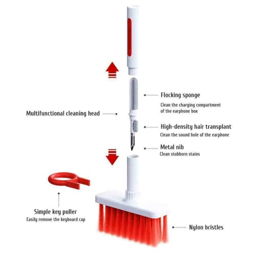 QiJi-Home 5 in 1 Multifunction Cleaning Tool Kit Dust Extractor and Multi-Function Brush, Double Head Design Dust Remover Pen, Keyboard Dust Remover Brush with Cleaning Pen (Gray)