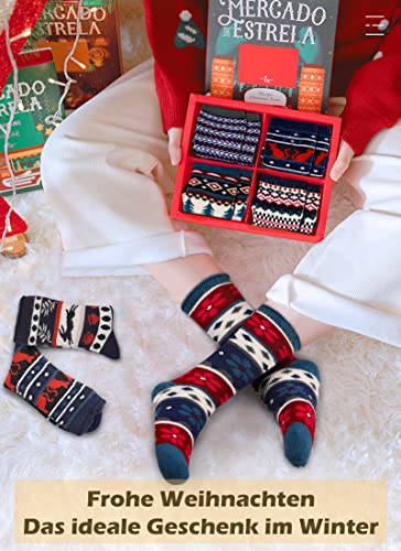 QINCAO Calcetines Térmicos Invierno Mujer 2 Pares de Navidad Calcetines Calor Suave Cómodo Largos (Talla Universal)